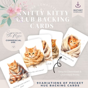 Pocket Hug Card Gemütliches Kätzchen Backing Cards - 9 druckbare Strickdecke Katzen mit motivierenden Zitaten | Digitaler Download für Pocket Pets