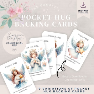 Pocket Hug Card Digital Printable - Angel Wing Hugs - 9 Pocket Hug Card Instant Download Backing Cards