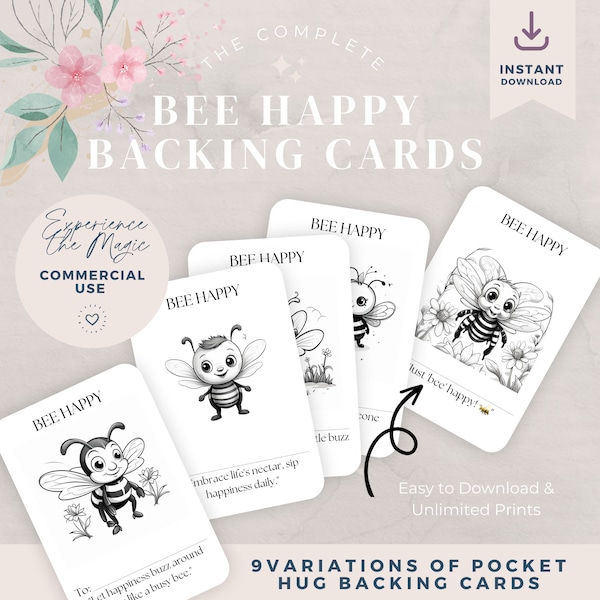 Pocket Hug Backing Cards - Buzzing with Joy Bee Happy Backing Cards - Gift for Her - Gifts For Him - Appreciation - Printable Pocket Tags