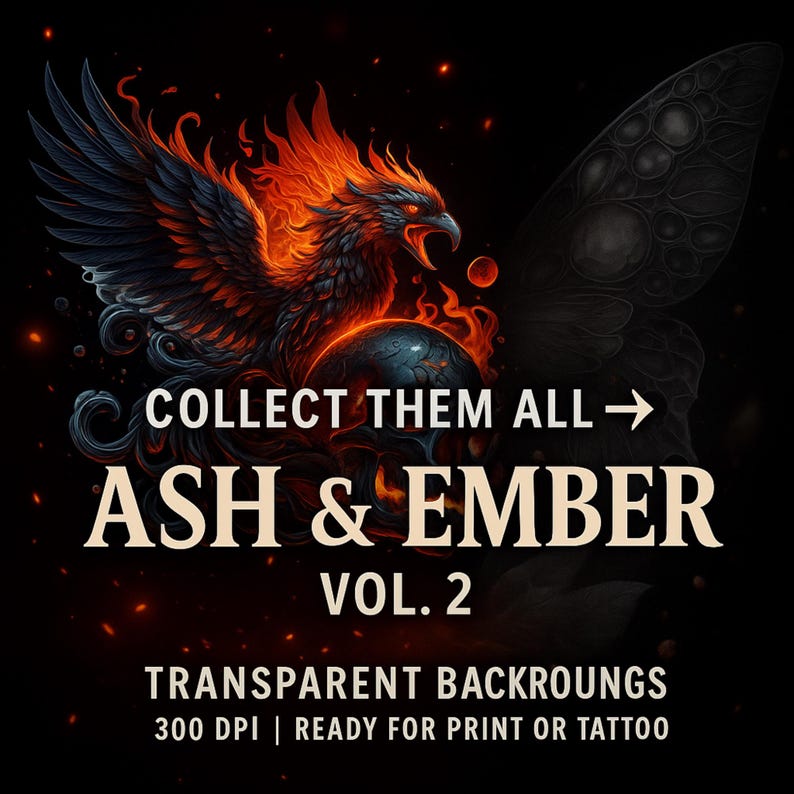 Ash & Ember Vol. 2 Tattoo Clipart Bundle | 40 Fiery Pngs | Burning ...