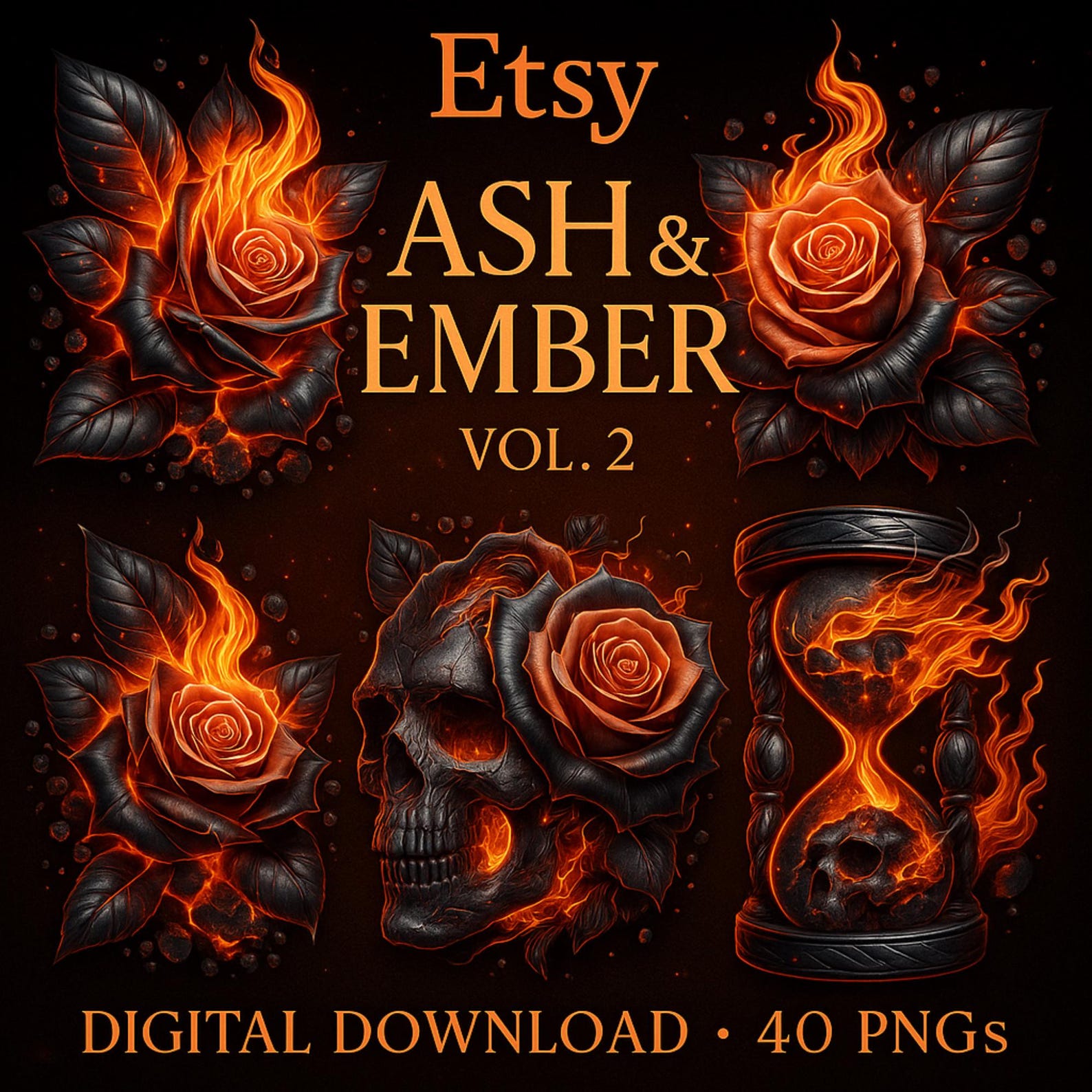 Ash & Ember Vol. 2 Tattoo Clipart Bundle | 40 Fiery Pngs | Burning ...