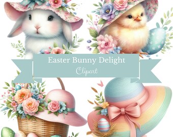 Whimsical Easter Bunny Clipart Set - 24 PNGs, 300 DPI, Transparent Background