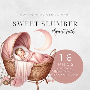 Zoete sluimer baby meisje clipart bundel | 16 PNG's | Roze gezellige deken | 300 DPI