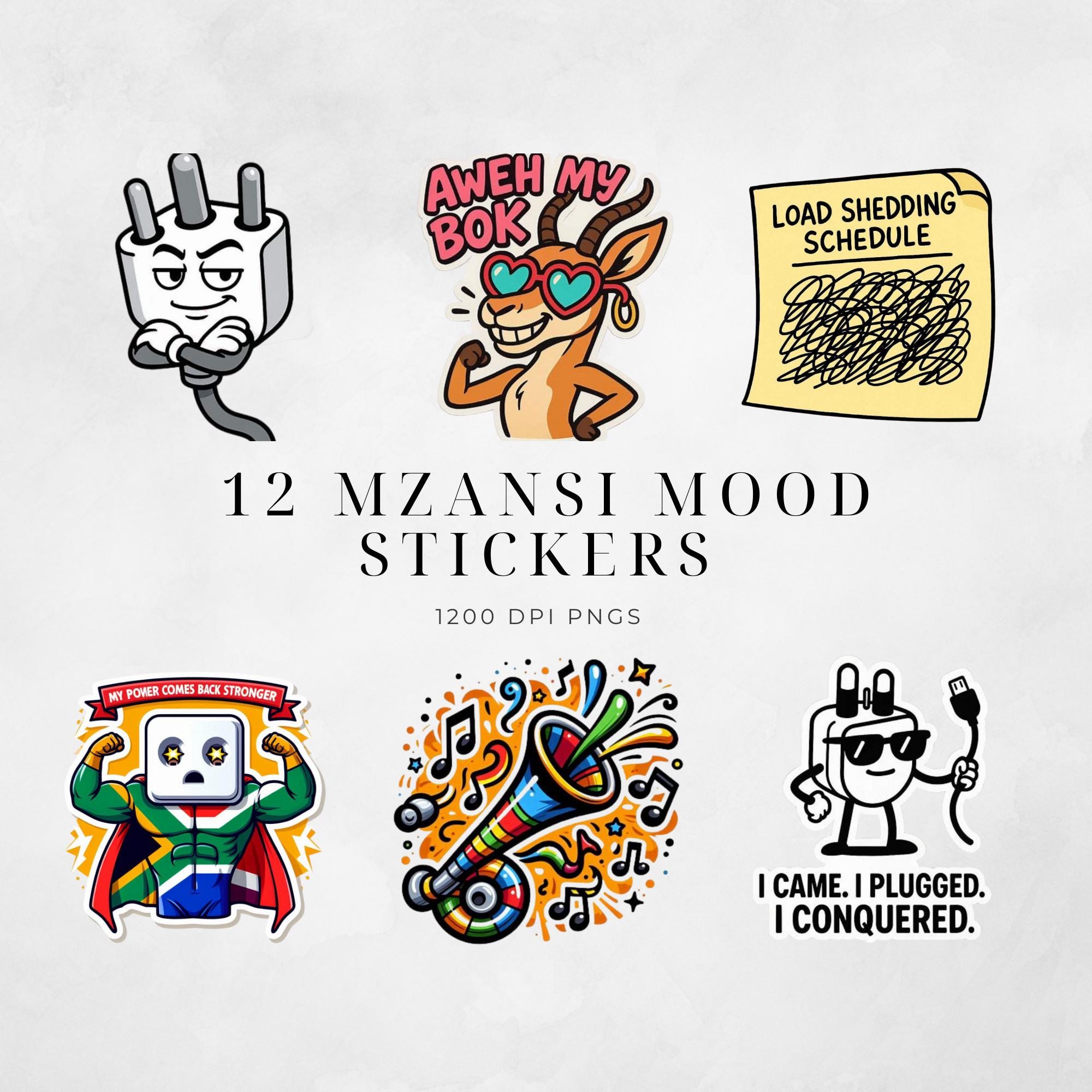 Load Slang Mzansi Mood Stickers – Funny South African Slang & Load Shedding ...