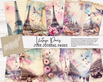 Vintage Paris Junk Journal Pages, Digital Printable Ephemera, French Scrapbook Collage, Artistic Craft Kit