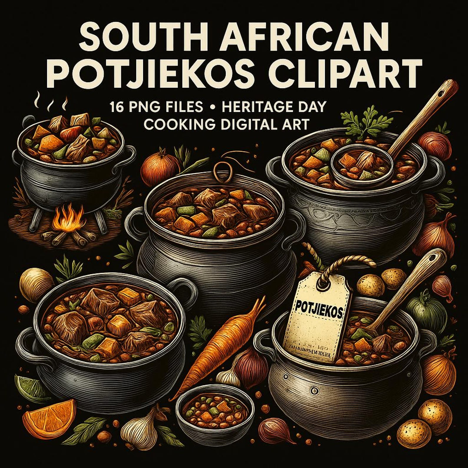 Traditional South African Potjiekos Clipart Bundle 8 PNG Images Traditional South African Potjiekos Clipart Bundle 8 PNG Images