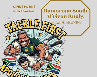Funny Rugby Clipart Bundle | 12 PNGs | Bokke Humor | Tackle, Scrum, Rugby Fan Designs for Mugs & T-Shirts | South African Sports