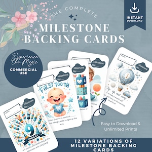 Backing Cards imprimables Pocket Hug Card - Jalons de la première année de bébé garçon, nom et numéro faciles à faire soi-même, cadeau souvenir idéal