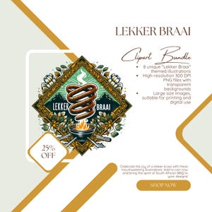 Lekker Braai PNG | South African Boerewors BBQ Clipart | Braai Tongs Graphics | Afrikaans Grill Art | 8 Digital Images