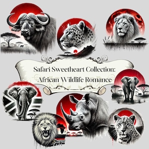 Big Five Charcoal PNG | African Wildlife Art | Safari Sunset Digital | South African Animals | 20 Royal Files