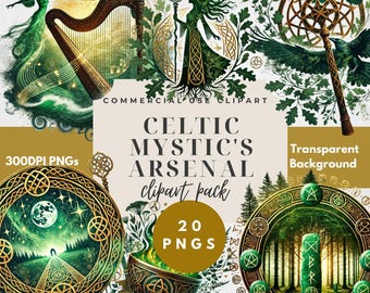 Celtic Druid Clipart Bundle, Double Exposure PNG, Mystical Cauldron Art, Crystal Ball Digital Download, Pagan Wall Art, Commercial Use