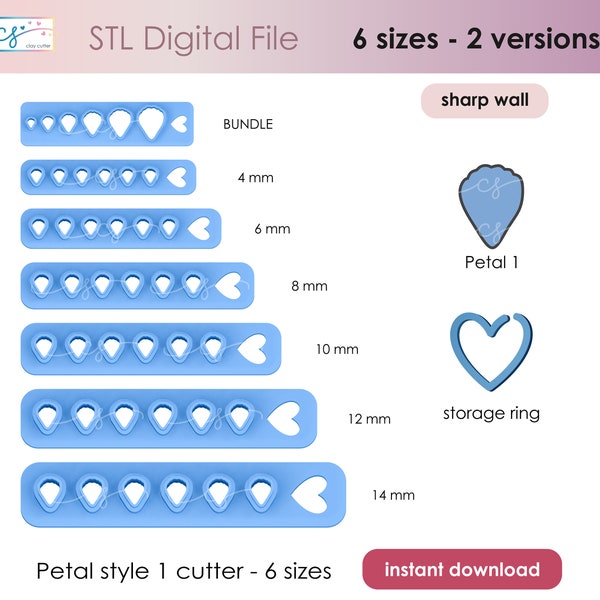 Emporte-pièce pétales STL, emporte-pièce fleur STL, fichier stl coupe-argile