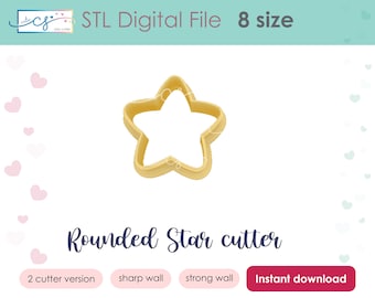 Rounded Star Clay cutter STL file, Star cookie cutter STL file, Instant download