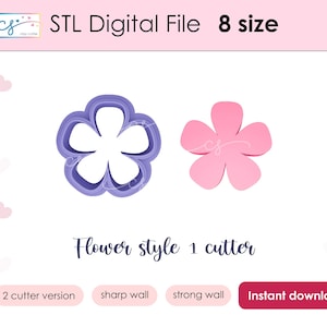 Flower Clay cutter STL file, Flower cookie cutter STL file, Instant download