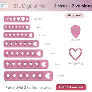 Petals Clay cutters STL file, Flower cookie cutter STL file, Instant download