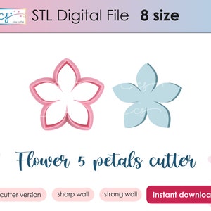 Flower Clay cutter STL file, Flower cookie cutter STL file, Instant download