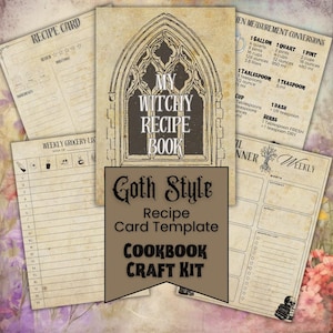 Goth Witchy Cookbook Recipe Card Template Printable Recipe Card Cookbook Template Print Ephemera Spellbook, Unique Gift