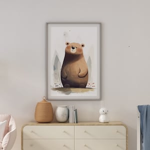 Watercolour Painting Illustration Style Cute Little Bear On White Background, Kids print, Nursery Wall Decor, Children Room Decor Gift