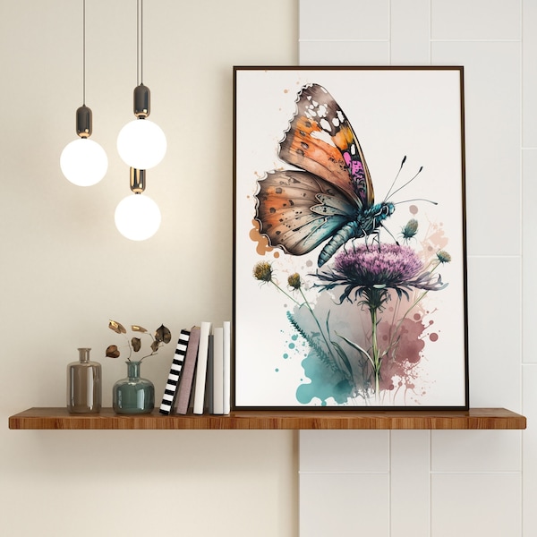 Style aquarelle Affiche d’art mural papillon, impression inspirée de la nature, décoration murale de chambre, décor de salon cadeau