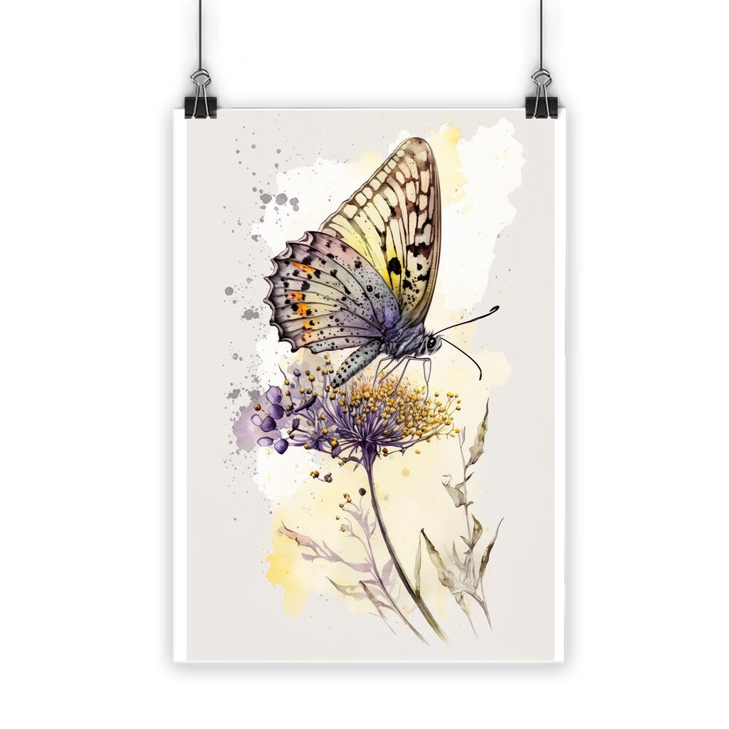 Watercolour Style Yellow Butterfly Wall Art Poster, Nature Inspired
