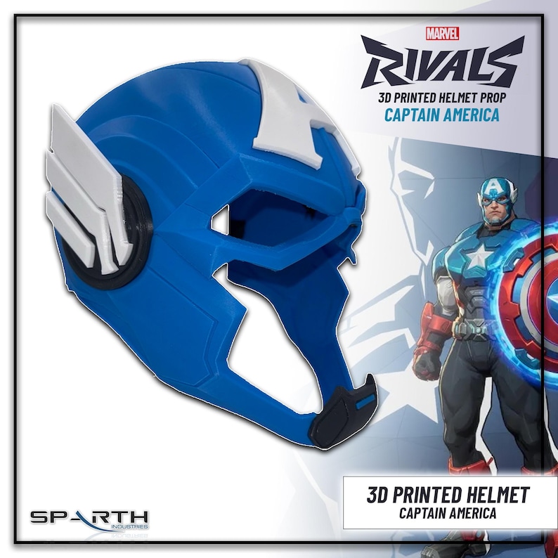 Marvel Rivals Captain America Helmet Premium Display Piece Collector Grade Prop Full Size Adult Head Multi Color Design Custom Sized Construction High Quality Materials Professional Finish Details Perfect Fan Collection Essential Superhero Room