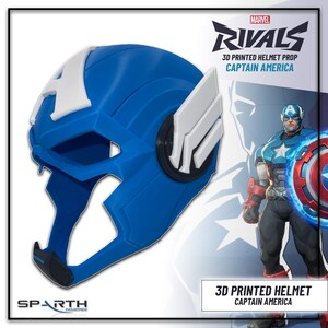 Marvel Rivals Captain America Helmet Premium Display Piece Collector Grade Prop Full Size Adult Head Coverage Multi Color Design Custom Sized Construction High Quality Materials Professional Finish Details Perfect Fan Collection Essential Superhero
