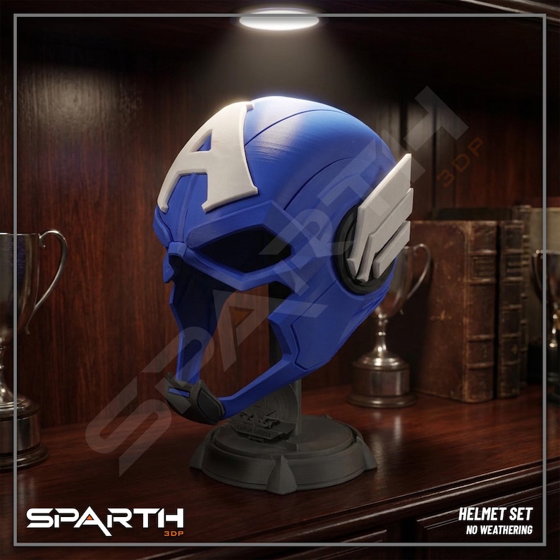 Marvel Collector Helmet Premium Captain America Design Custom Size Construction Full Head Coverage Multi Color Details Perfect Fan Gift Essential Display Piece Professional Grade Materials Beautiful Superhero Room Decor Convention Ready Prop