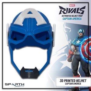 Marvel Rivals Captain America Helmet Premium Display Piece Collector Grade Prop Full Size Adult Head Coverage Multi Color Design Custom Sized Construction High Quality Materials Professional Finish Details Perfect Fan Collection Superhero Room