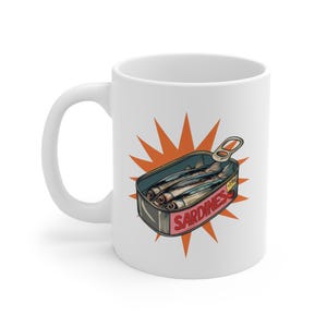 Sardines Mug, Seafood Foodie Coffee Cup, Ocean Themed Drinkware, Kitchen Decor, Nautical Illustration Tea Mug, Unique Gift for Fisherman,