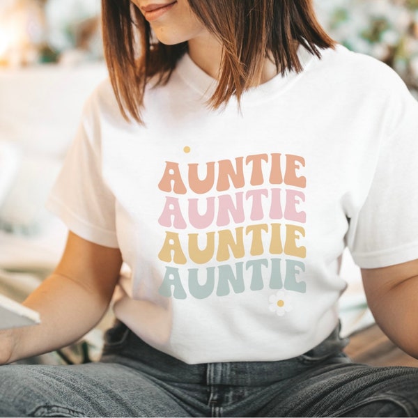 Cute T-Shirt Auntie, Retro Flower T Shirt for Aunts, Gift Idea Aunt