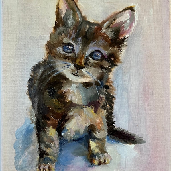 Cat Painting, 8x10 inches, Cute Cat, Original Painting Oil on Canvas,Animal Portrait, Home Gift, Wall Art Decor