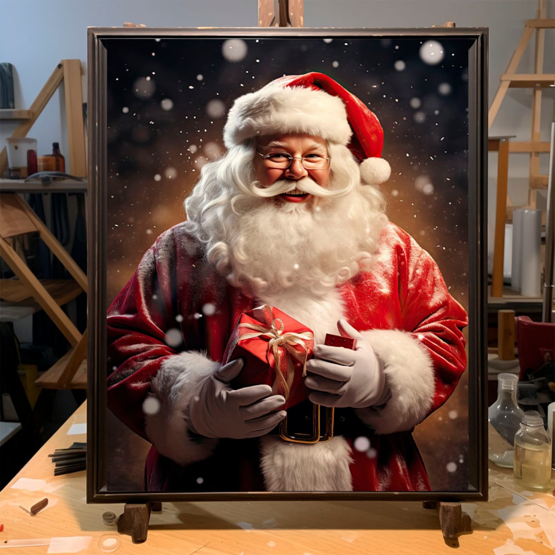 Vintage Christmas Wall Art, Santa's, Gifts, Christmas Oil Painting