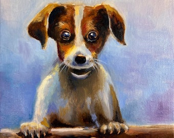 Peinture de chien, 20 x 10 pouces, déjeuner de chien, chien drôle, peinture originale à l'huile sur toile, portrait de chien drôle, cadeau pour la maison, décoration d'art mural