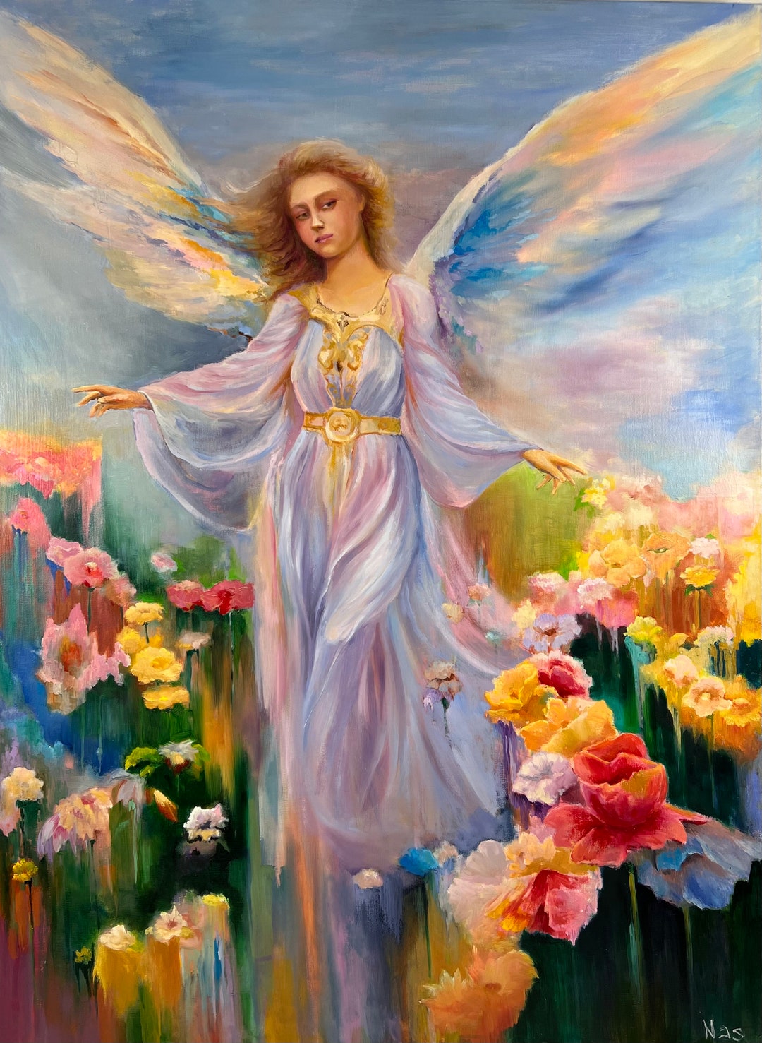 Angel Original Painting, 28x38 Inches, Home Gift, Angel Music in Heaven ...