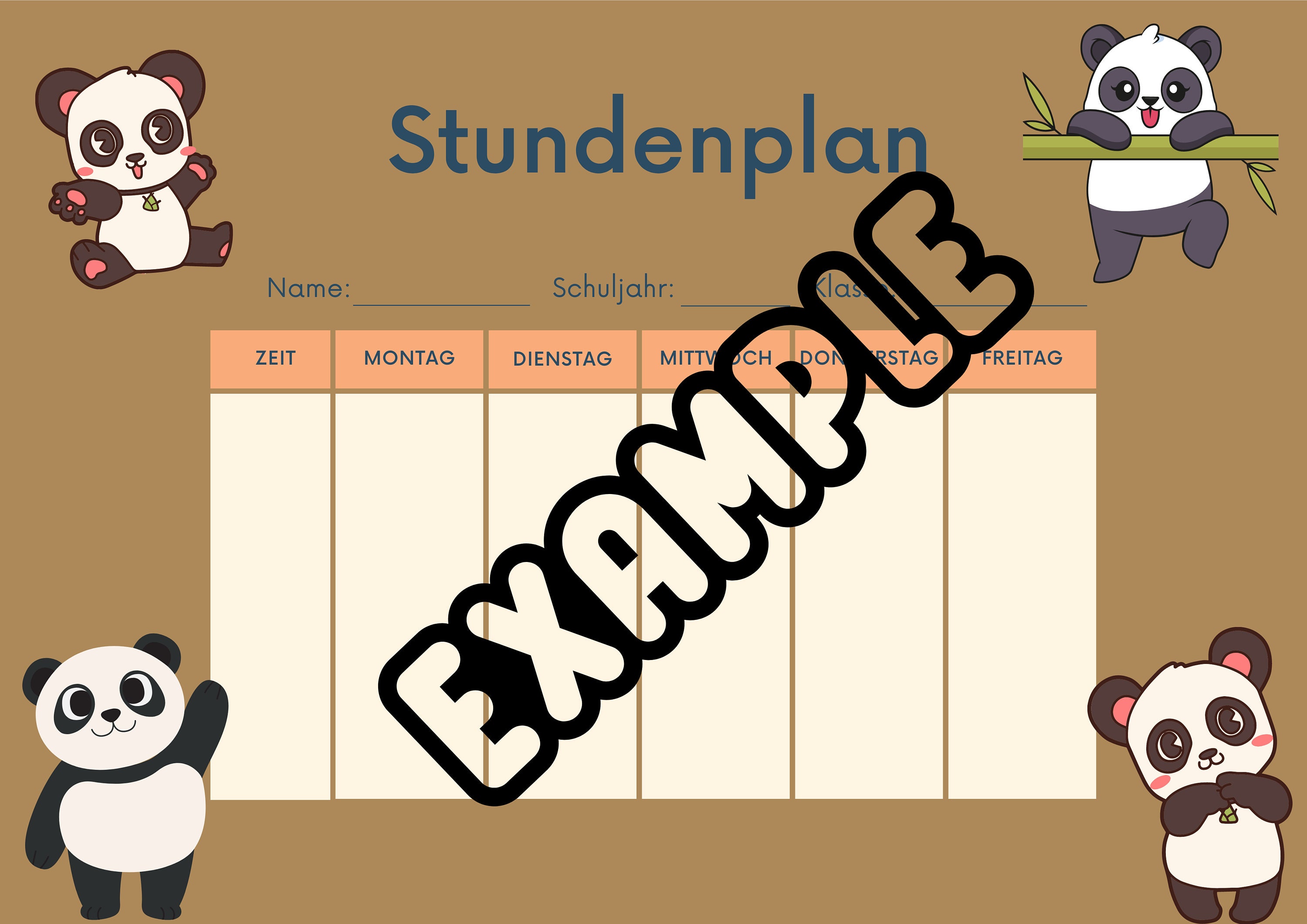 Cute Panda Timetable for School - Etsy