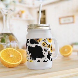 Sunflower and cow print - Mason Jar Cup