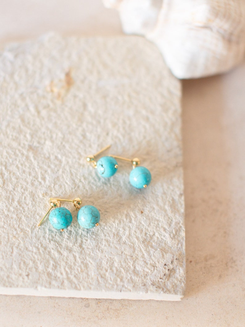 Turquoise Round Drop Dangle Gold Plated Earrings / Boho Jewellery / Gift For Women / Birthday Gifting / Mother's Day Gift image 1