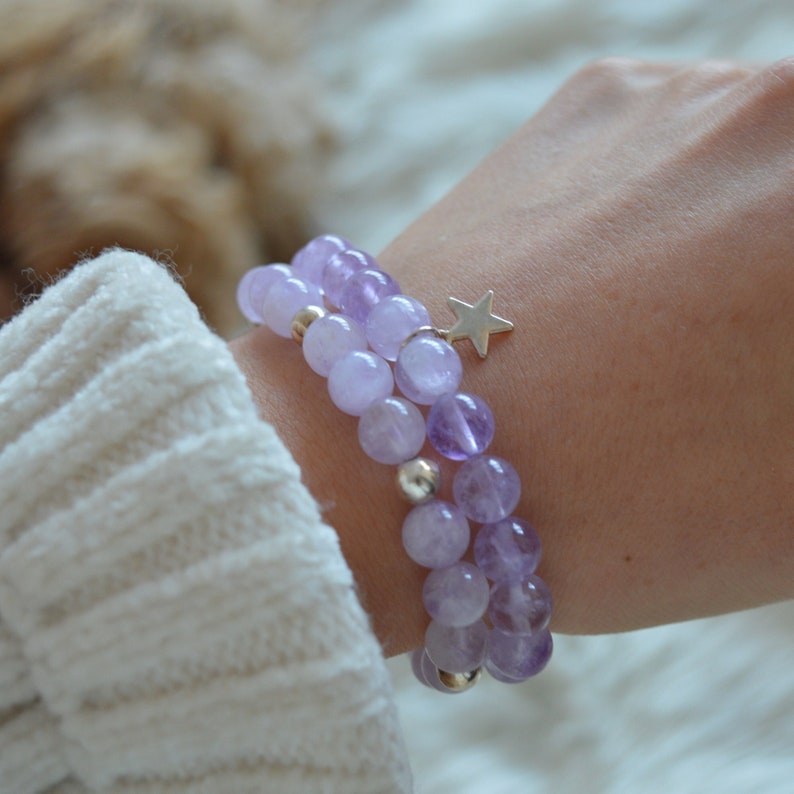 Amethyst Gemstone Sterling Silver or Gold Plated Beaded Bracelet / Jewellery Gift for Her / Mother's Day Gift image 2