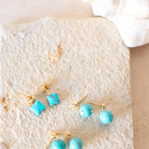 Turquoise Round Drop Dangle Gold Plated Earrings / Boho Jewellery / Gift For Women / Birthday Gifting / Mother's Day Gift image 3
