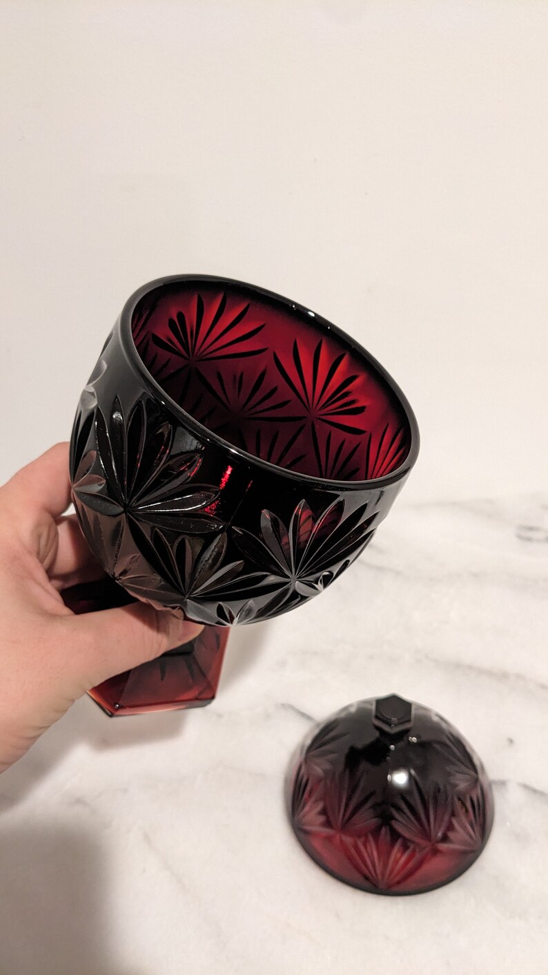Red pedestal egg shaped candy dish ruby red candy dish etsy