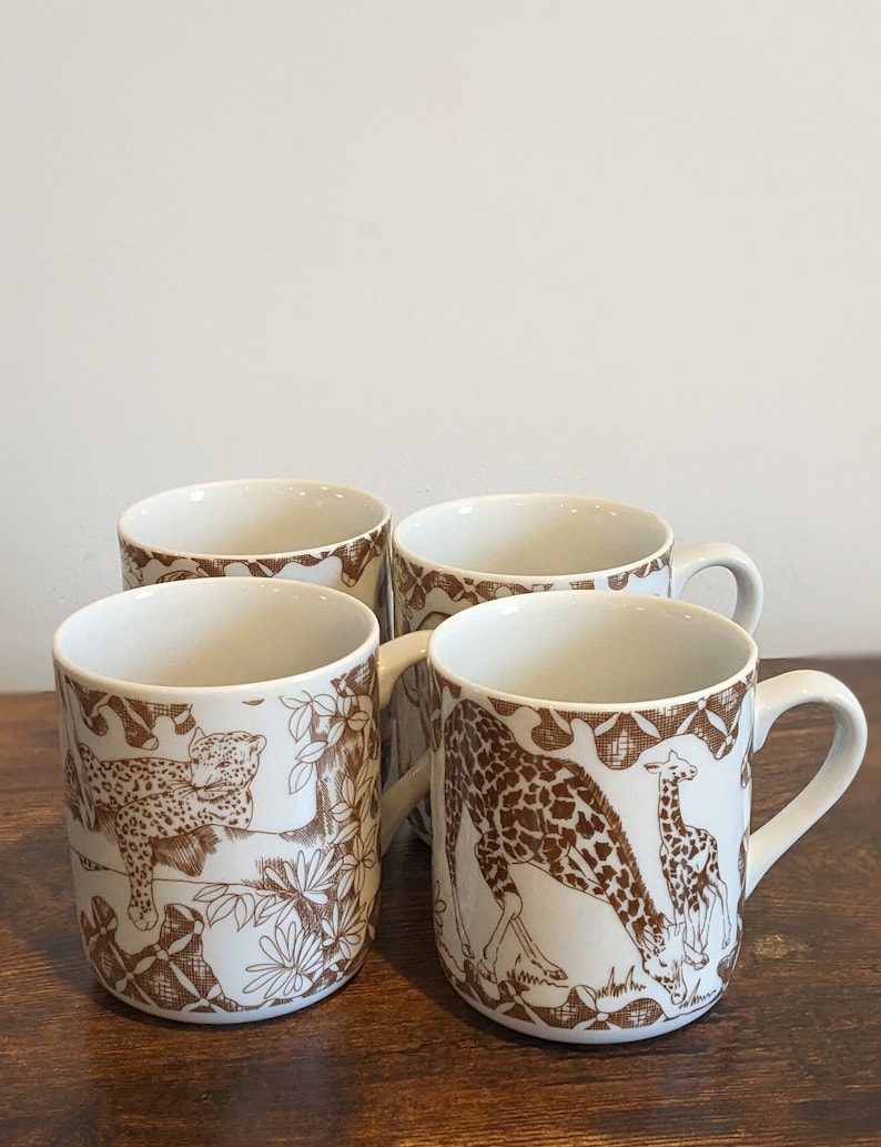 Set of 4 Wild Habitat Mugs, Set of 4 Wild Animal Mugs, Set of 4 Safari