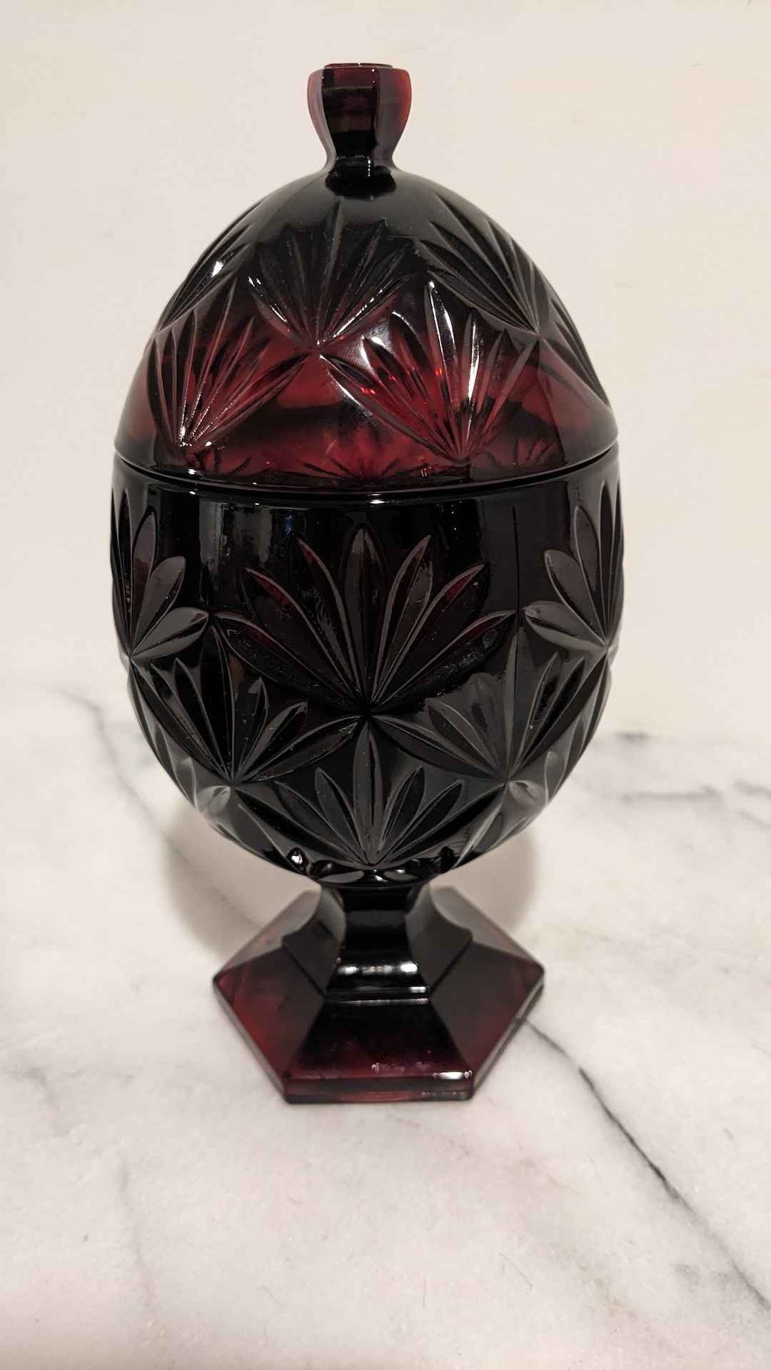 Red Pedestal Eggshaped Candy Dish Ruby Red Candy Dish Etsy