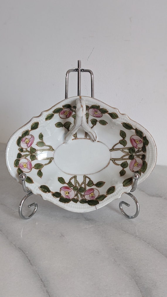 Vintage floral trinket dish, Floral porcelain trin