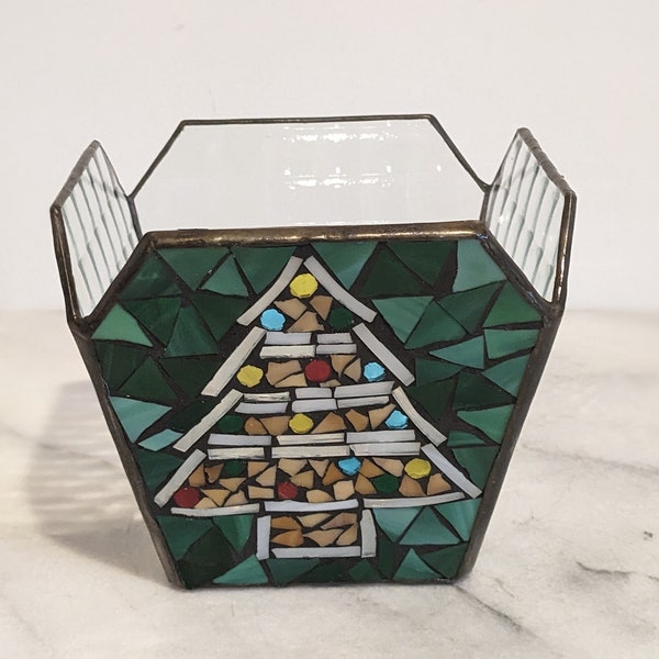 Mosaic Christmas Tree Holder, Stained Glass Style Candle holder