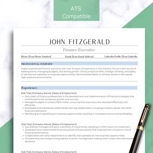 Resume Template Word, ATS, Pages, Google Docs, Minimalist ATS CV Template, Modern Executive Resume, Professional Resume, Basic Simple Resume