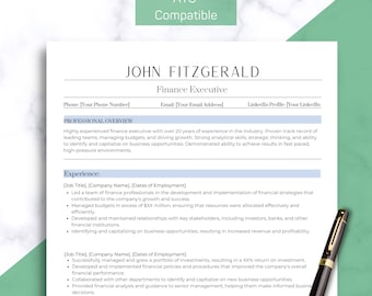 Resume Template Word, ATS, Pages, Google Docs, Minimalist ATS CV Template, Modern Executive Resume, Professional Resume, Basic Simple Resume