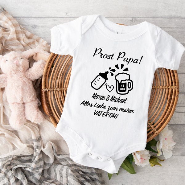 Baby Bodysuit Father's Day Personalized Bodysuit First Father's Day Toast Beer and Baby Bottle Name Cheers Dad, Father's Day Gift Baby, Gift