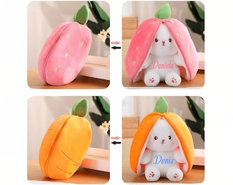 Plush toy bunny personalized 25 cm I Plush bunny with name I Easter bunny I Easter gift I Strawberries and carrots shape I