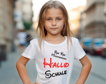 T-Shirt Kinder. Schulkind Shirt 2023. Schulanfang Shirt. Tschüss Kindergarten Hallo Schule. Geschenk Schulkind. Schulkind 2023. Einschulung