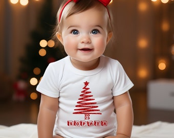 Baby body mit Weihnachtsbaum und Name | Baby Bodysuit personalisiert| Christmas Baby Bodysuit | Body Personalisiert | Babybody 2023 |